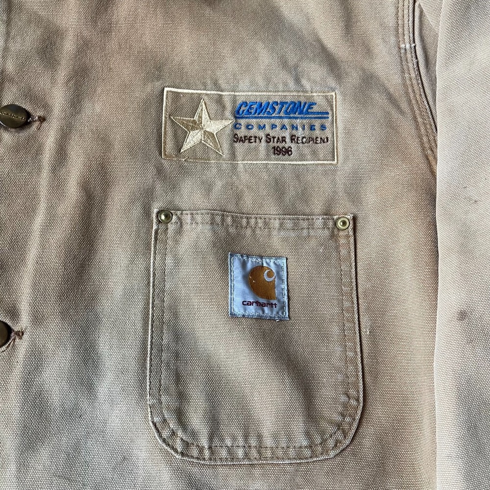 Vintage Carhartt Chore Canvas Jacket Blanket Lined Size 48 Beige Tan USA - Picture 7 of 12